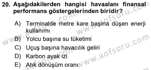 Havacılık İşletmelerinde Muhasebe Uygulamaları Dersi 2025 - 2026 Yılı (Final) Dönem Sonu Sınav Soruları 20. Soru