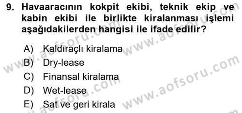 Havacılık İşletmelerinde Muhasebe Uygulamaları Dersi 2025 - 2026 Yılı (Final) Dönem Sonu Sınav Soruları 9. Soru