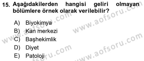 Sağlık Kurumlarında Maliyet Muhasebesi Dersi 2018 - 2019 Yılı 3 Ders Sınav Soruları 15. Soru