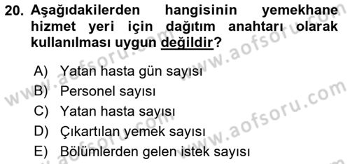 Sağlık Kurumlarında Maliyet Muhasebesi Dersi 2018 - 2019 Yılı 3 Ders Sınav Soruları 20. Soru