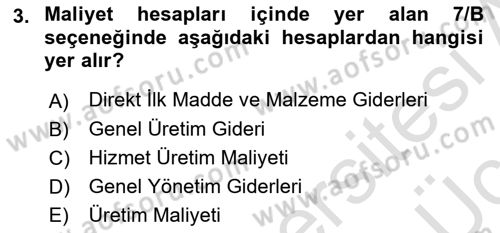 Sağlık Kurumlarında Maliyet Muhasebesi Dersi 2018 - 2019 Yılı 3 Ders Sınav Soruları 3. Soru