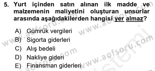 Sağlık Kurumlarında Maliyet Muhasebesi Dersi 2018 - 2019 Yılı (Final) Dönem Sonu Sınav Soruları 5. Soru