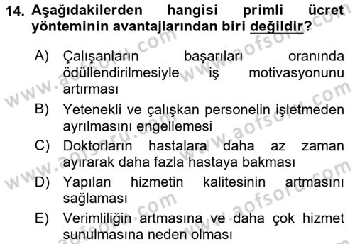 Sağlık Kurumlarında Maliyet Muhasebesi Dersi 2018 - 2019 Yılı Yaz Okulu Sınav Soruları 14. Soru