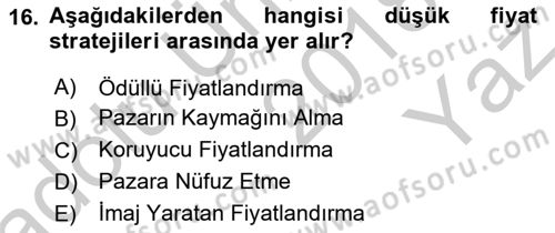Sağlık Kurumlarında Maliyet Muhasebesi Dersi 2018 - 2019 Yılı Yaz Okulu Sınav Soruları 16. Soru