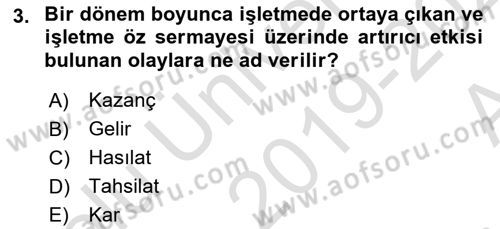 Sağlık Kurumlarında Maliyet Muhasebesi Dersi 2019 - 2020 Yılı (Vize) Ara Sınav Soruları 3. Soru