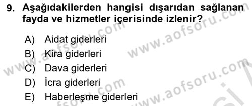 Sağlık Kurumlarında Maliyet Muhasebesi Dersi 2019 - 2020 Yılı (Vize) Ara Sınav Soruları 9. Soru