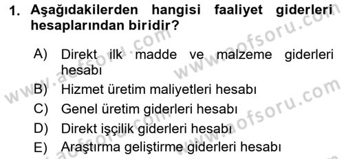 Sağlık Kurumlarında Maliyet Muhasebesi Dersi 2019 - 2020 Yılı (Final) Dönem Sonu Sınav Soruları 1. Soru