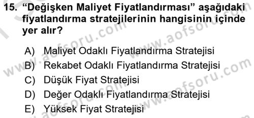 Sağlık Kurumlarında Maliyet Muhasebesi Dersi 2019 - 2020 Yılı (Final) Dönem Sonu Sınav Soruları 15. Soru