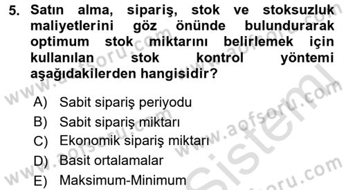Sağlık Kurumlarında Maliyet Muhasebesi Dersi 2019 - 2020 Yılı (Final) Dönem Sonu Sınav Soruları 5. Soru