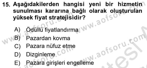 Sağlık Kurumlarında Maliyet Muhasebesi Dersi 2021 - 2022 Yılı (Final) Dönem Sonu Sınavı 15. Soru