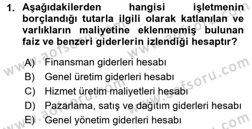 Sağlık Kurumlarında Maliyet Muhasebesi Dersi 2021 - 2022 Yılı Yaz Okulu Sınav Soruları 1. Soru