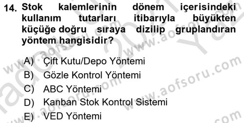 Sağlık Kurumlarında Maliyet Muhasebesi Dersi 2021 - 2022 Yılı Yaz Okulu Sınav Soruları 14. Soru