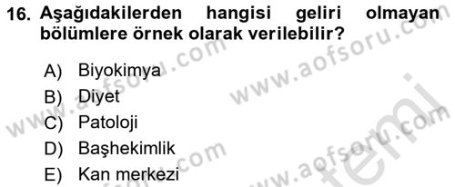 Sağlık Kurumlarında Maliyet Muhasebesi Dersi 2021 - 2022 Yılı Yaz Okulu Sınav Soruları 16. Soru