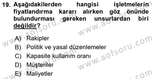 Sağlık Kurumlarında Maliyet Muhasebesi Dersi 2021 - 2022 Yılı Yaz Okulu Sınav Soruları 19. Soru