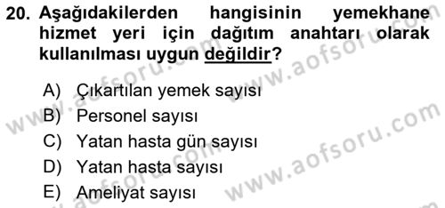 Sağlık Kurumlarında Maliyet Muhasebesi Dersi 2021 - 2022 Yılı Yaz Okulu Sınav Soruları 20. Soru