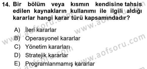 Sağlık Kurumlarında Maliyet Muhasebesi Dersi 2022 - 2023 Yılı (Final) Dönem Sonu Sınav Soruları 14. Soru