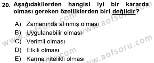Sağlık Kurumlarında Maliyet Muhasebesi Dersi 2022 - 2023 Yılı (Final) Dönem Sonu Sınav Soruları 20. Soru