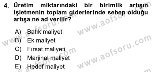 Sağlık Kurumlarında Maliyet Muhasebesi Dersi 2022 - 2023 Yılı (Final) Dönem Sonu Sınav Soruları 4. Soru