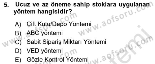 Sağlık Kurumlarında Maliyet Muhasebesi Dersi 2022 - 2023 Yılı (Final) Dönem Sonu Sınav Soruları 5. Soru