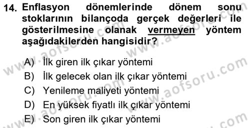 Sağlık Kurumlarında Maliyet Muhasebesi Dersi 2022 - 2023 Yılı Yaz Okulu Sınav Soruları 14. Soru