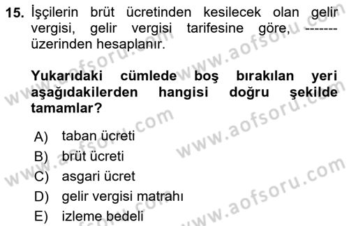Sağlık Kurumlarında Maliyet Muhasebesi Dersi 2022 - 2023 Yılı Yaz Okulu Sınav Soruları 15. Soru