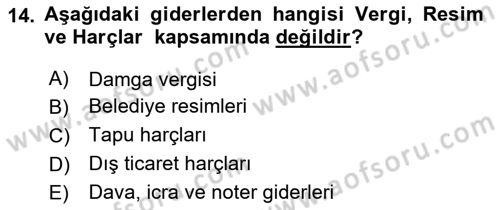 Sağlık Kurumlarında Maliyet Muhasebesi Dersi 2023 - 2024 Yılı (Vize) Ara Sınav Soruları 14. Soru