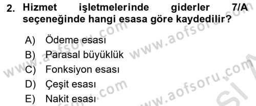 Sağlık Kurumlarında Maliyet Muhasebesi Dersi 2023 - 2024 Yılı (Final) Dönem Sonu Sınav Soruları 2. Soru