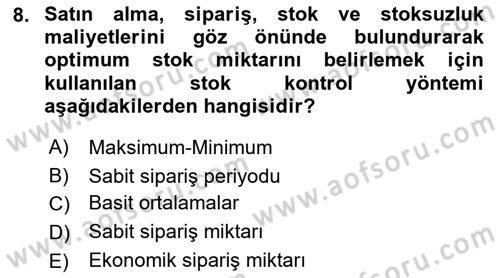 Sağlık Kurumlarında Maliyet Muhasebesi Dersi 2023 - 2024 Yılı (Final) Dönem Sonu Sınav Soruları 8. Soru