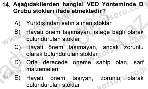Sağlık Kurumlarında Maliyet Muhasebesi Dersi 2023 - 2024 Yılı Yaz Okulu Sınav Soruları 14. Soru