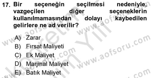 Sağlık Kurumlarında Maliyet Muhasebesi Dersi 2023 - 2024 Yılı Yaz Okulu Sınav Soruları 17. Soru