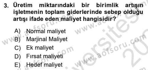 Sağlık Kurumlarında Maliyet Muhasebesi Dersi 2023 - 2024 Yılı Yaz Okulu Sınav Soruları 3. Soru