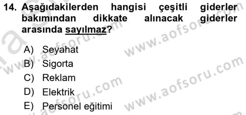 Sağlık Kurumlarında Maliyet Muhasebesi Dersi 2024 - 2025 Yılı (Vize) Ara Sınav Soruları 14. Soru
