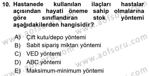Sağlık Kurumlarında Maliyet Muhasebesi Dersi 2024 - 2025 Yılı (Final) Dönem Sonu Sınav Soruları 10. Soru