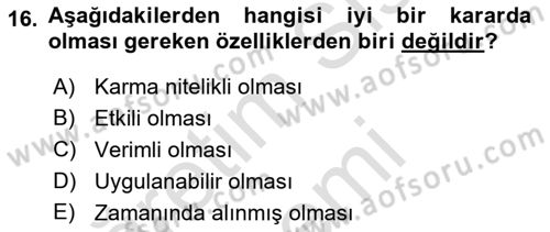Sağlık Kurumlarında Maliyet Muhasebesi Dersi 2024 - 2025 Yılı (Final) Dönem Sonu Sınav Soruları 16. Soru