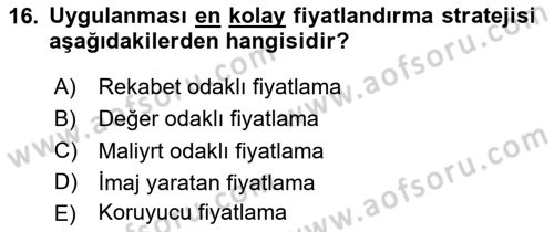 Sağlık Kurumlarında Maliyet Muhasebesi Dersi 2024 - 2025 Yılı Yaz Okulu Sınav Soruları 16. Soru
