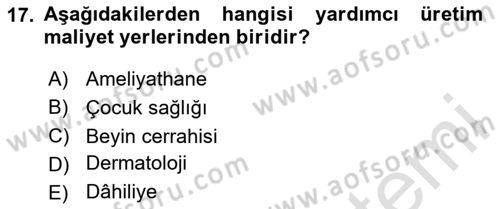 Sağlık Kurumlarında Maliyet Muhasebesi Dersi 2024 - 2025 Yılı Yaz Okulu Sınav Soruları 17. Soru