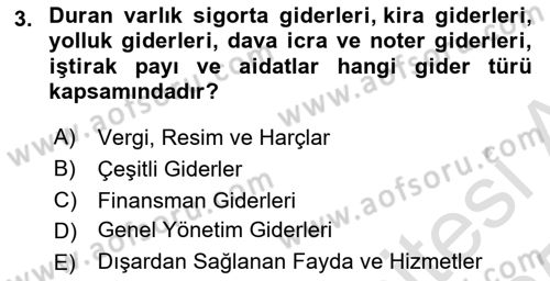 Sağlık Kurumlarında Maliyet Muhasebesi Dersi 2024 - 2025 Yılı Yaz Okulu Sınav Soruları 3. Soru