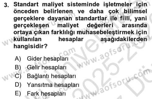 Sağlık Kurumlarında Maliyet Muhasebesi Dersi 2025 - 2026 Yılı (Vize) Ara Sınav Soruları 3. Soru