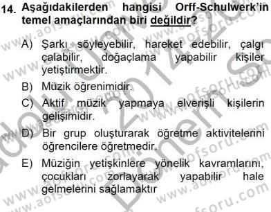 Okulöncesinde Müzik Eğitimi 1 Dersi 2014 - 2015 Yılı (Final) Dönem Sonu Sınavı 14. Soru