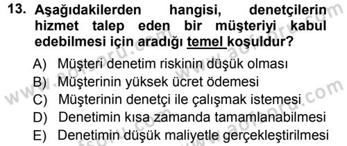 Muhasebe Denetimi Dersi 2012 - 2013 Yılı (Vize) Ara Sınav Soruları 13. Soru