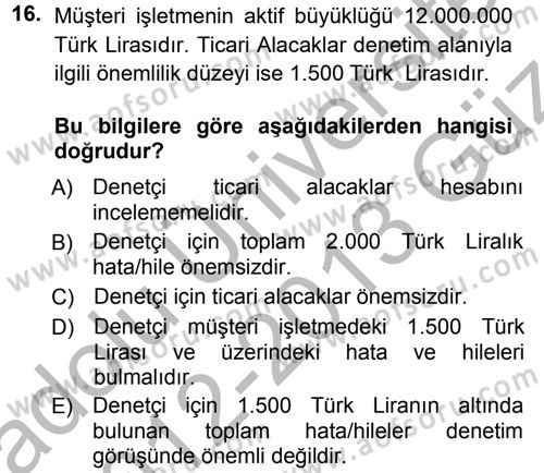 Muhasebe Denetimi Dersi 2012 - 2013 Yılı (Vize) Ara Sınav Soruları 16. Soru