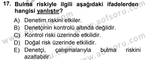 Muhasebe Denetimi Dersi 2012 - 2013 Yılı (Vize) Ara Sınav Soruları 17. Soru