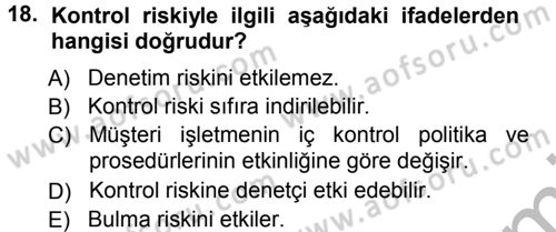 Muhasebe Denetimi Dersi 2012 - 2013 Yılı (Vize) Ara Sınav Soruları 18. Soru