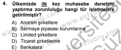 Muhasebe Denetimi Dersi 2012 - 2013 Yılı (Vize) Ara Sınav Soruları 4. Soru