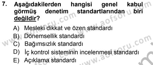 Muhasebe Denetimi Dersi 2012 - 2013 Yılı (Vize) Ara Sınav Soruları 7. Soru