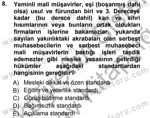 Muhasebe Denetimi Dersi 2012 - 2013 Yılı (Vize) Ara Sınav Soruları 8. Soru