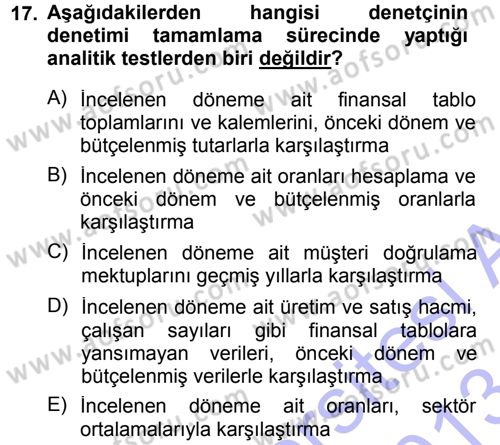 Muhasebe Denetimi Dersi 2012 - 2013 Yılı (Final) Dönem Sonu Sınavı 17. Soru