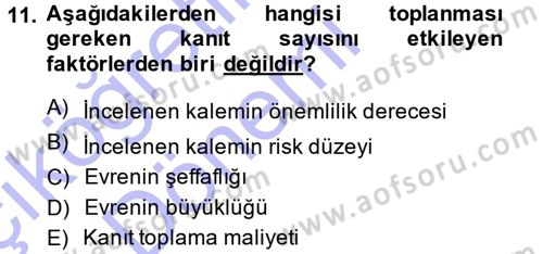 Muhasebe Denetimi Dersi 2013 - 2014 Yılı (Vize) Ara Sınav Soruları 11. Soru