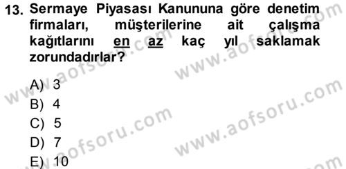 Muhasebe Denetimi Dersi 2013 - 2014 Yılı (Vize) Ara Sınav Soruları 13. Soru