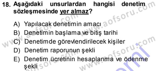 Muhasebe Denetimi Dersi 2013 - 2014 Yılı (Vize) Ara Sınav Soruları 18. Soru